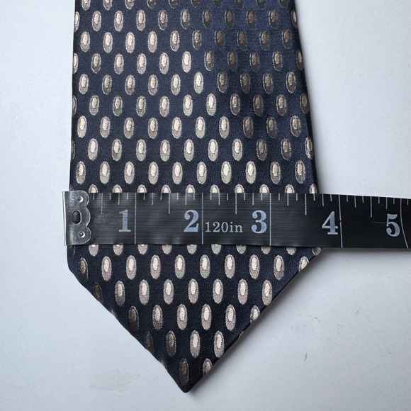 Paul Smith Tie Silk Made in England Navy Blue Metallic Champagne Oval Geometric - Picture 6 of 11